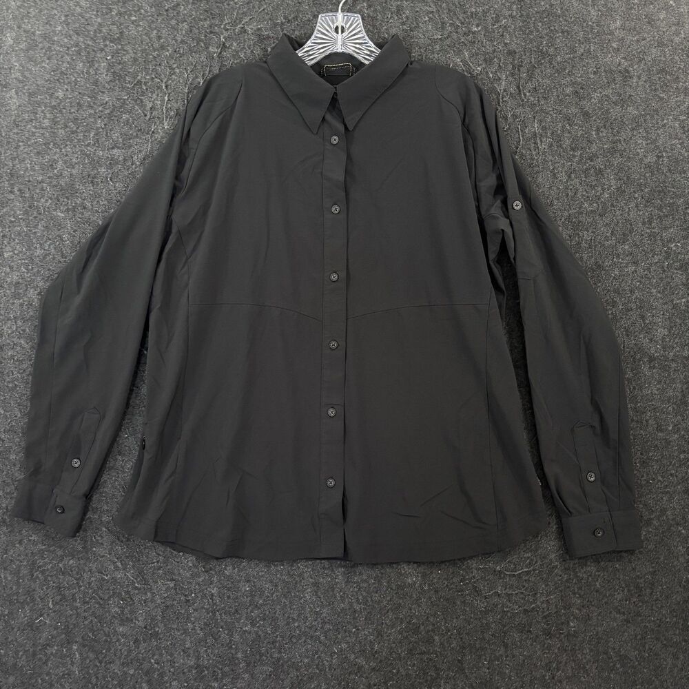 Columbia Titanium Shirt Women's XL Black Zip Pocket Button Front Hiking Stretch